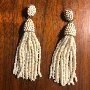 White Beaded Tassel Drop Earrings